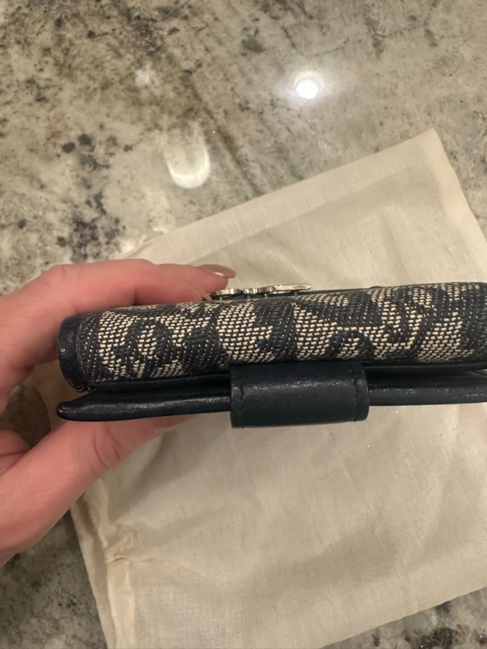 Dior Black and Beige Monogram Canvas Wallet with Silver Logo